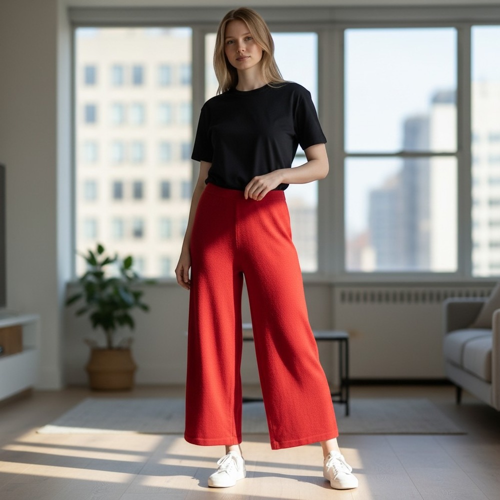 St. John Collection Red Santana Knit Wide Leg Pants Marie Gray Size 8 USA